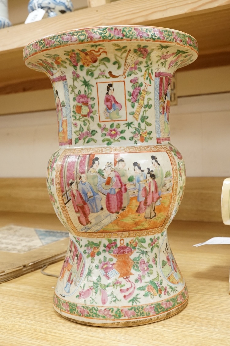A mid 19th century Chinese famille rose vase, 34cm high (a.f.)